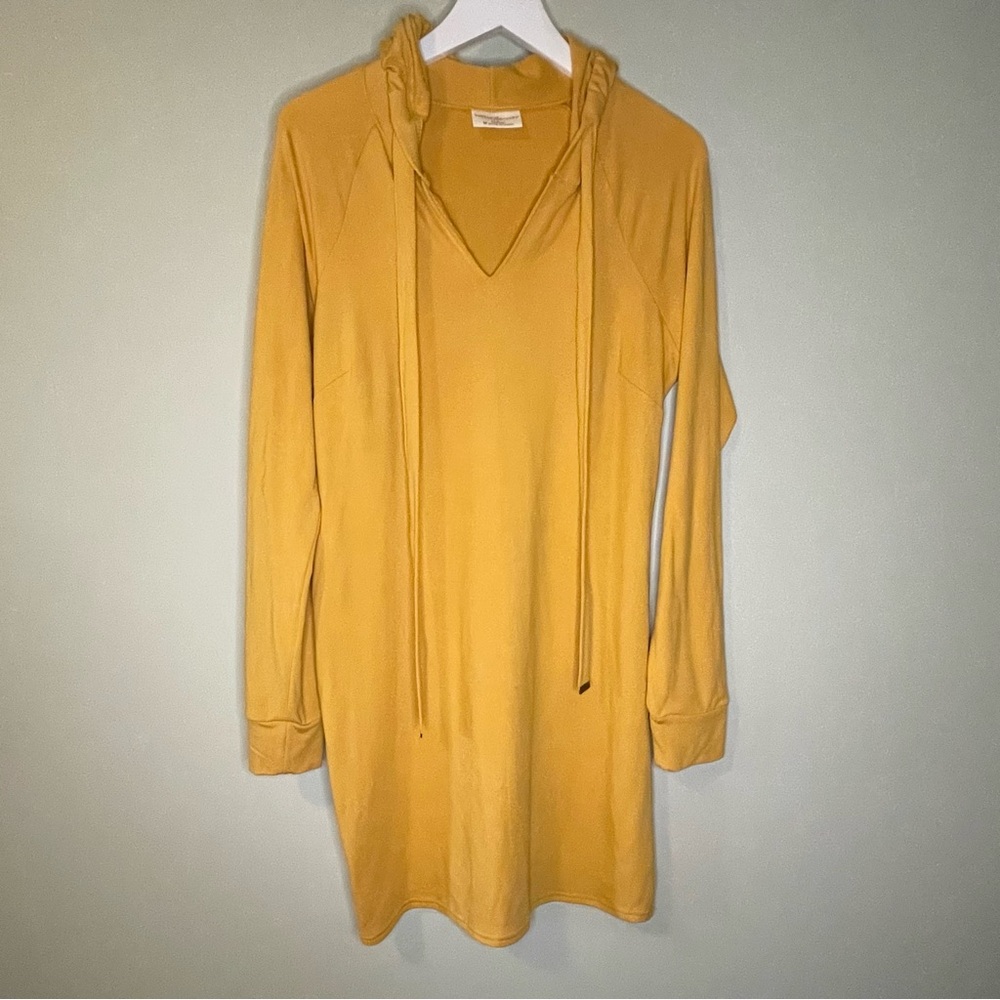 Mustard Yellow Jersey Material Hooded Dress / Size M